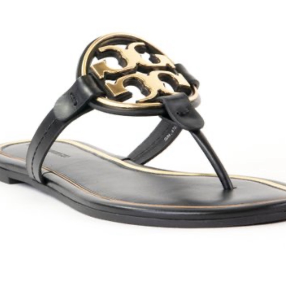 Tory Burch Miller Gold Metal Logo Sandals Size 7